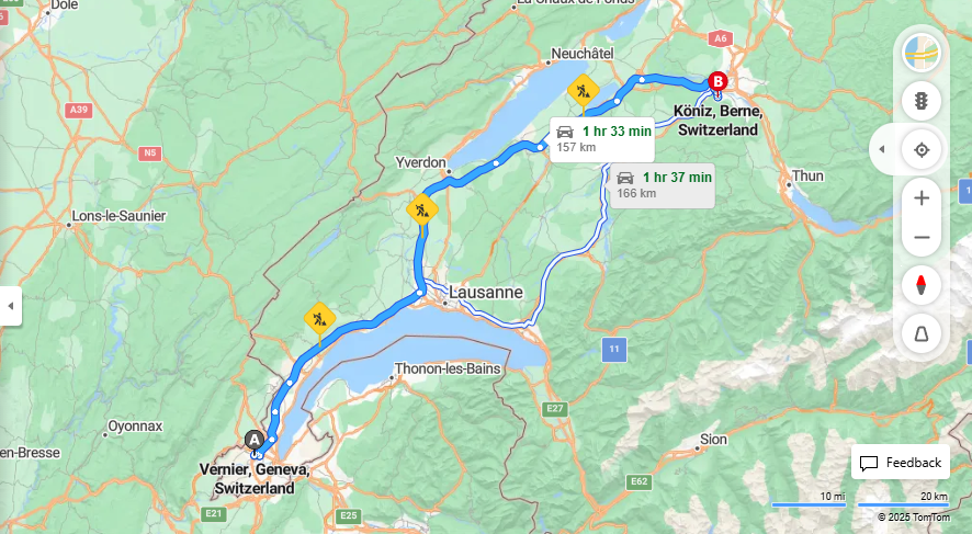 Anreise von Vernier Zu Köniz Über E25, E62·Toll on route