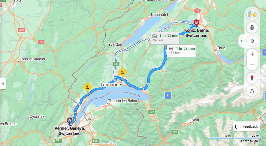 Anreise von Vernier Zu Köniz Über E62, e27·Toll on route
