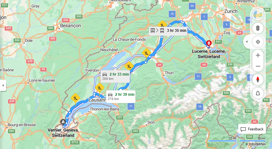 Anreise von Vernier Zu Lucerne Über E25, e27·Toll on route