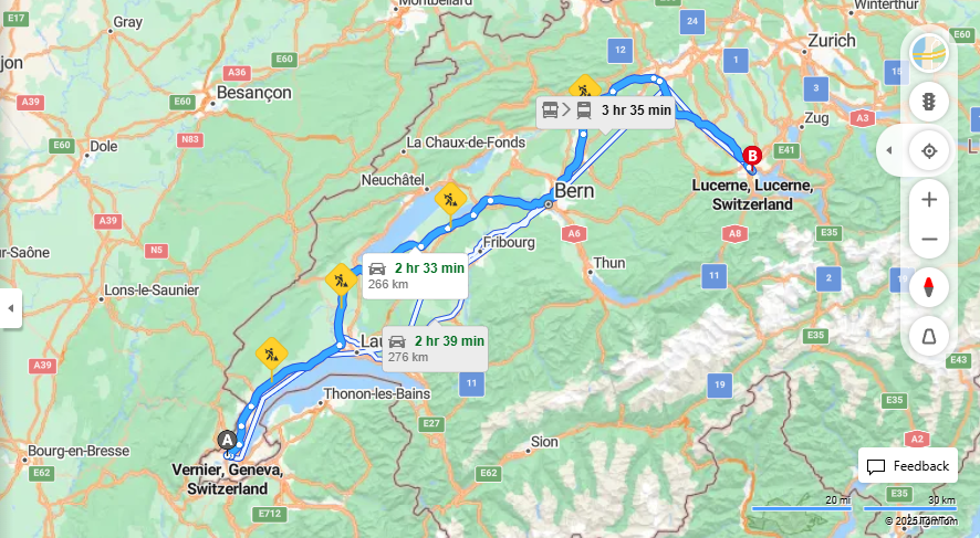 Anreise von Vernier Zu Lucerne Über E25, E35·Toll on route