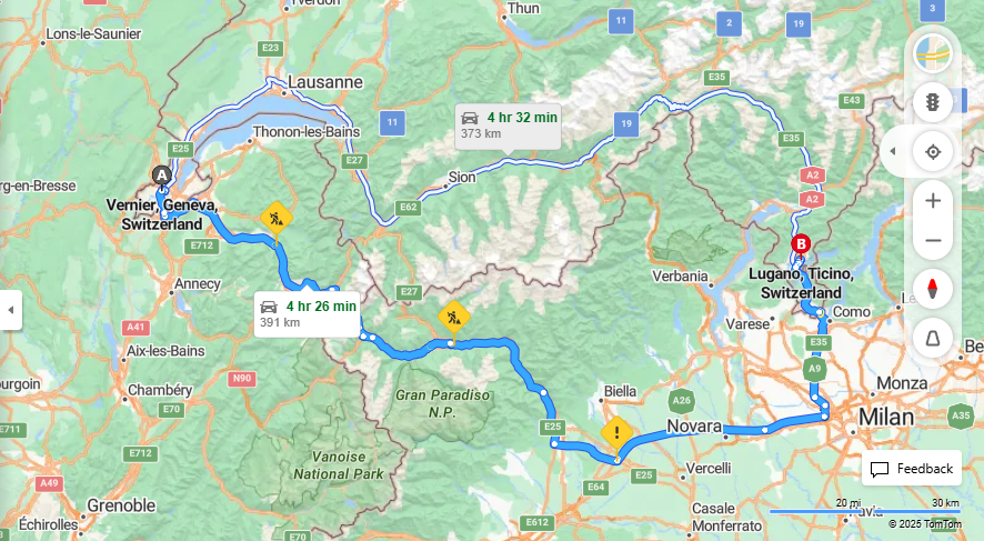 Anreise von Vernier Zu Lugano Über E25, E64·Toll on route