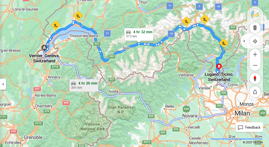 Anreise von Vernier Zu Lugano Über E62, 19·Toll on route