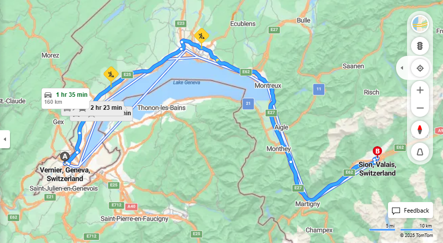 Anreise von Vernier Zu Sion Über E25, E62·Toll on route