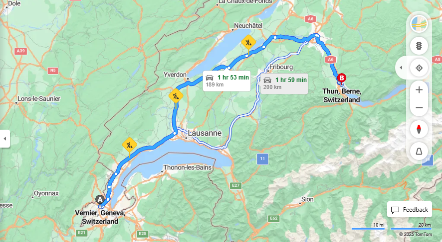 Anreise von Vernier Zu Thun Über E25, A6·Toll on route