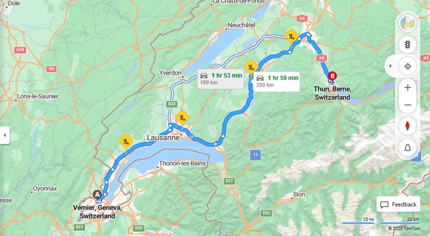 Anreise von Vernier Zu Thun Über E62, e27·Toll on route