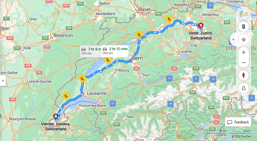 Anreise von Vernier Zu Uster Über E25, a1·Toll on route