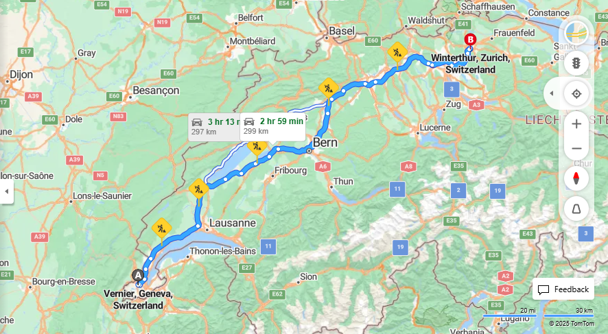 Anreise von Vernier Zu Winterthur Über E25, a1·Toll on route