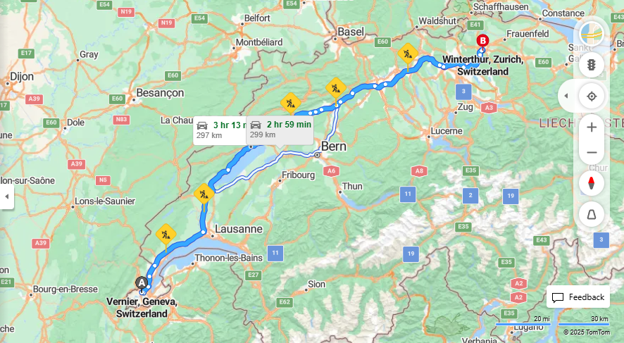 Anreise von Vernier Zu Winterthur Über E25, A5·Toll on route