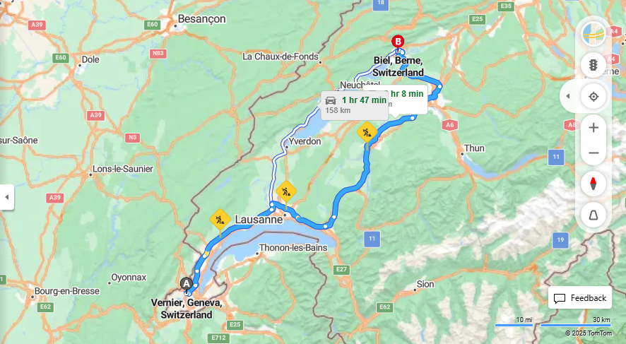 Anreise von Vernier Zu Biel/Bienne Über e27·Toll on route