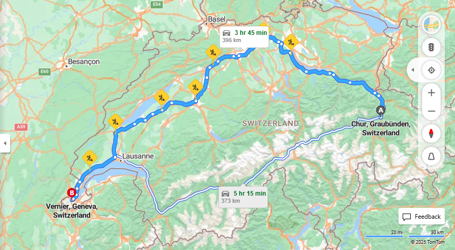 Anreise von Chur Zu Vernier Über a3, E25·Toll on route
