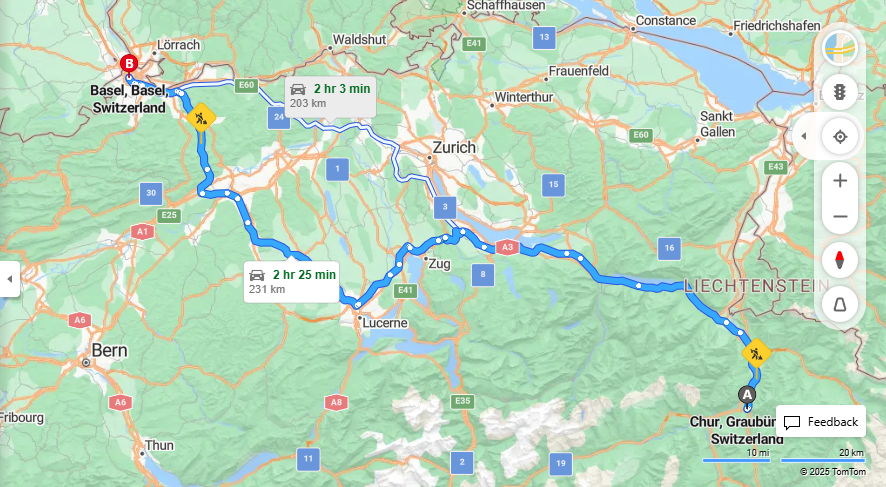 Anreise von Chur Zu Basel Über a3, a14·Toll on route