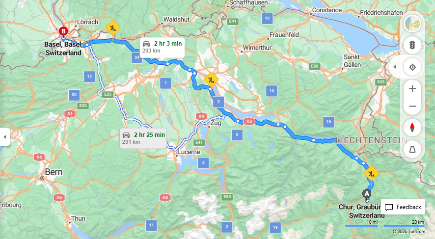 Anreise von Chur Zu Basel Über a3, E60·Toll on route