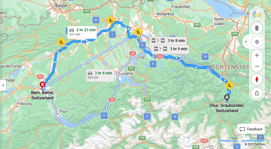 Anreise von Chur Zu Bern Über a3, E25·Toll on route