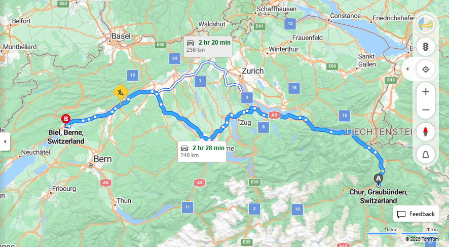 Anreise von Chur Zu Biel/Bienne Über a3, a14·Toll on route