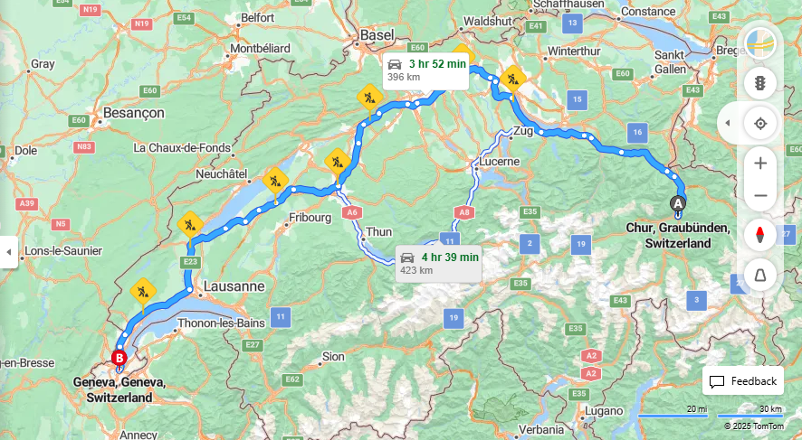Anreise von Chur Zu Geneva Über a3, E25·Toll on route