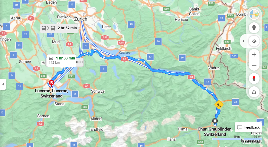 Anreise von Chur Zu Lucerne Über a3, a14·Toll on route