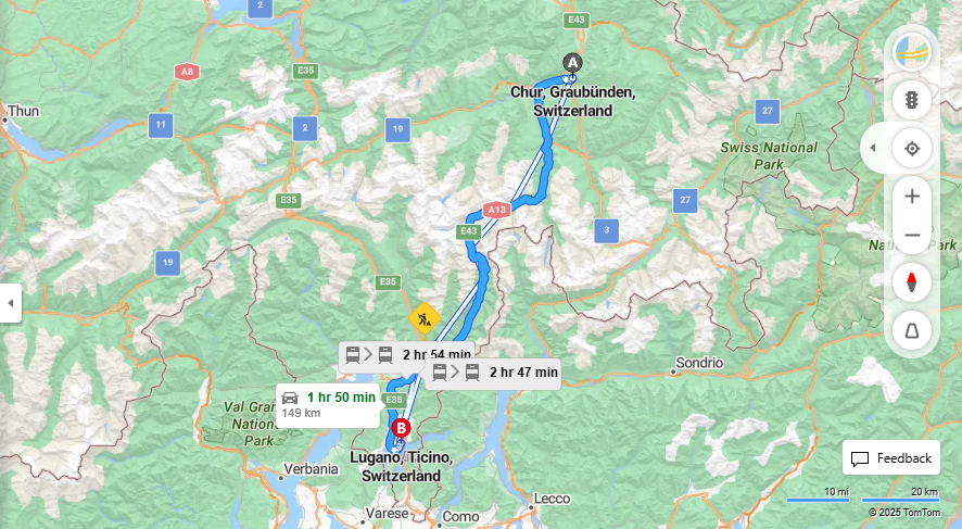 Anreise von Chur Zu Lugano Über E43, E35·Toll on route