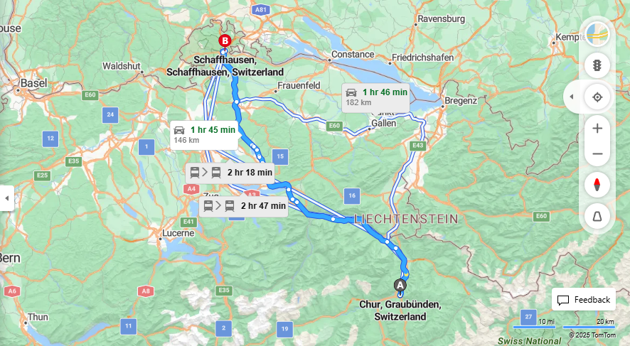 Anreise von Chur Zu Schaffhausen Über a3, E41·Toll on route