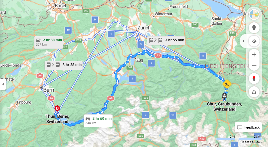 Anreise von Chur Zu Thun Über a3, a14·Toll on route