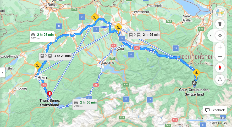 Anreise von Chur Zu Thun Über a3, E25·Toll on route