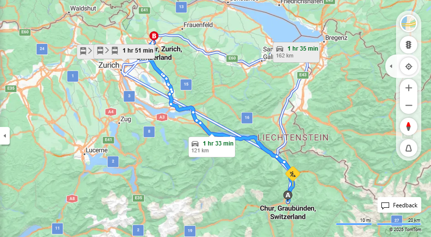 Anreise von Chur Zu Winterthur Über a3, a15·Toll on route