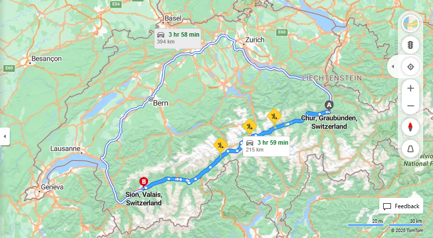 Anreise von Chur Zu Sion Über 19, E62·Toll on route
