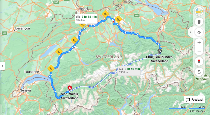 Anreise von Chur Zu Sion Über a3, e27·Toll on route