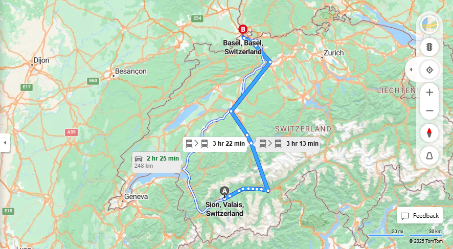 Anreise von Sion Zu Basel Über 

R91

IC6


