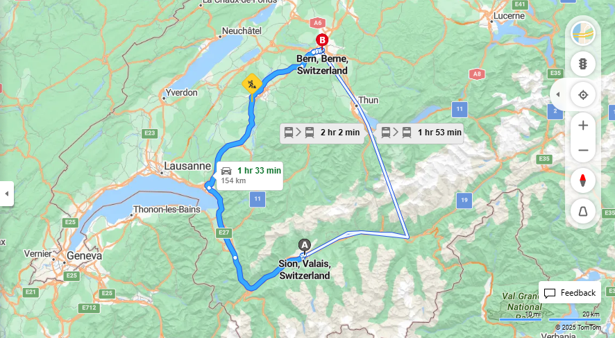 Anreise von Sion Zu Bern Über E62, e27·Toll on route
