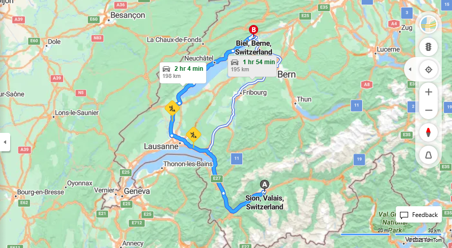 Anreise von Sion Zu Biel/Bienne Über E62, A5·Toll on route