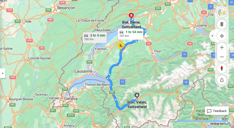 Anreise von Sion Zu Biel/Bienne Über E62, e27·Toll on route