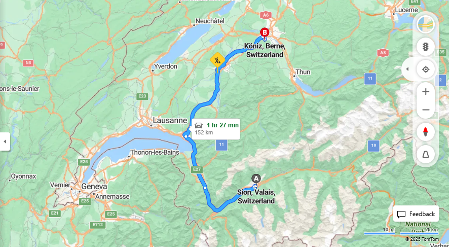 Anreise von Sion Zu Köniz Über E62, e27·Toll on route