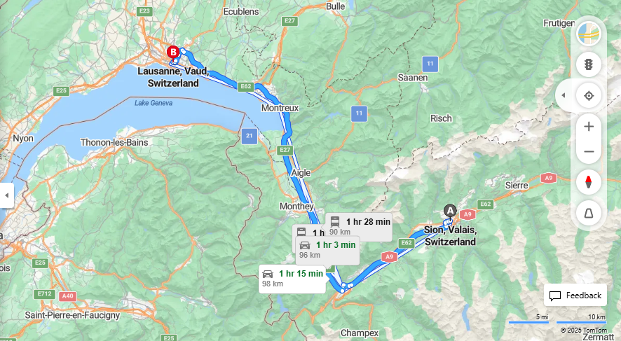 Anreise von Sion Zu Lausanne Über E62, 21·Toll on route