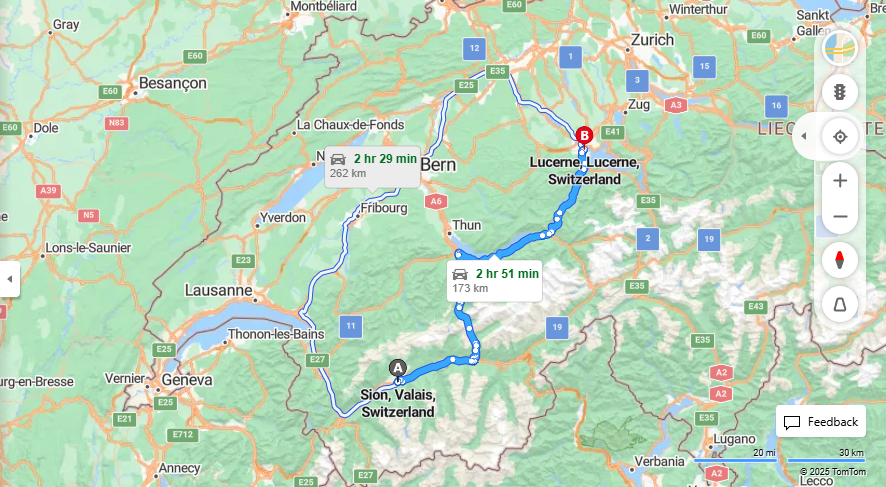 Anreise von Sion Zu Lucerne Über E62, a8·Toll on route