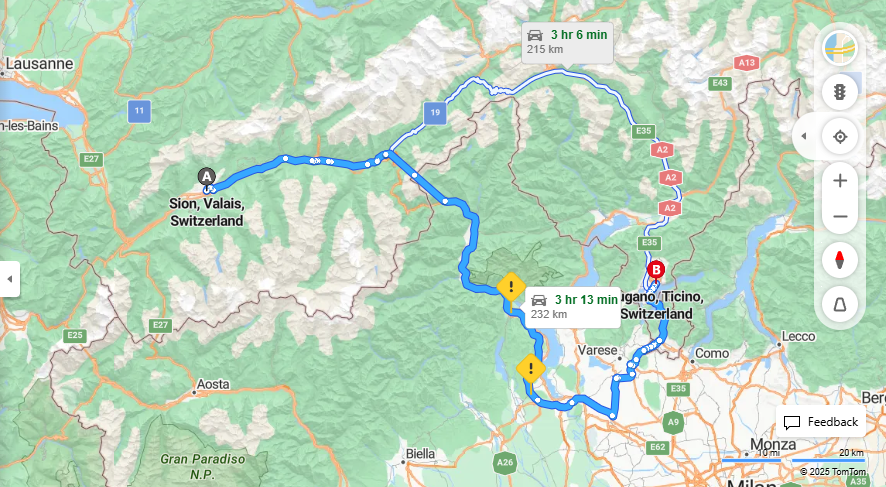 Anreise von Sion Zu Lugano Über E62, Iselle - Brig·Toll on route