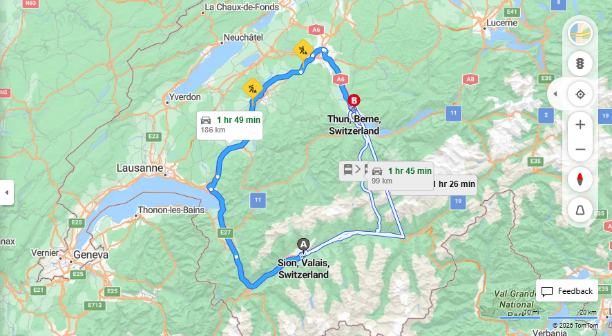 Anreise von Sion Zu Thun Über E62, e27·Toll on route