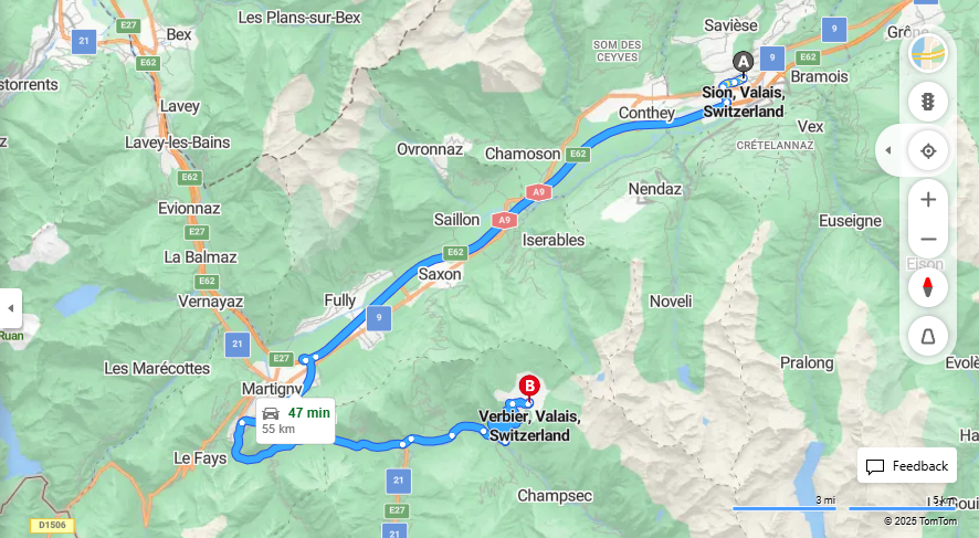 Anreise von Sion Zu Vernier Über E62, e27·Toll on route
