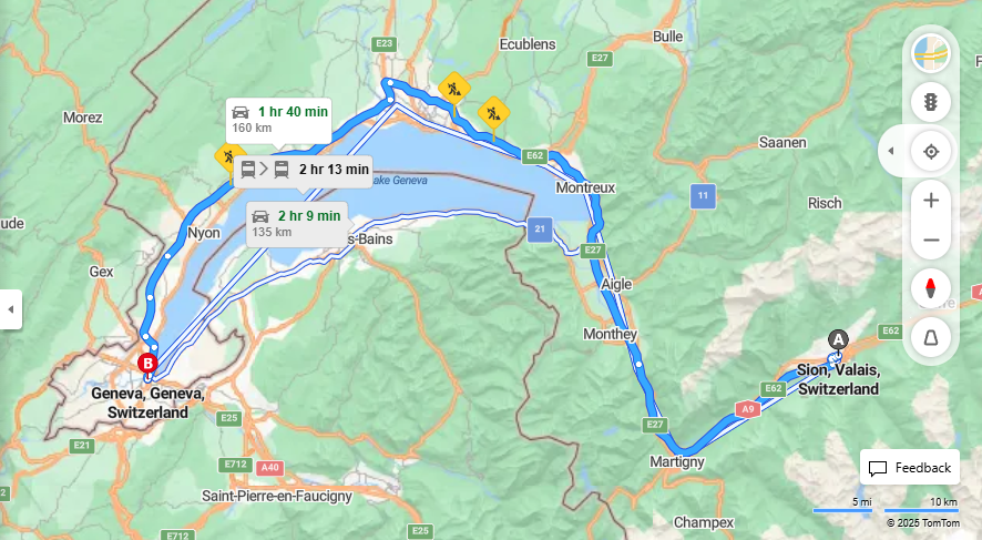 Anreise von Sion Zu Geneva Über E62, E25·Toll on route