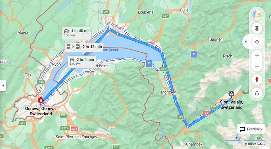 Anreise von Sion Zu Geneva Über 

IR90


