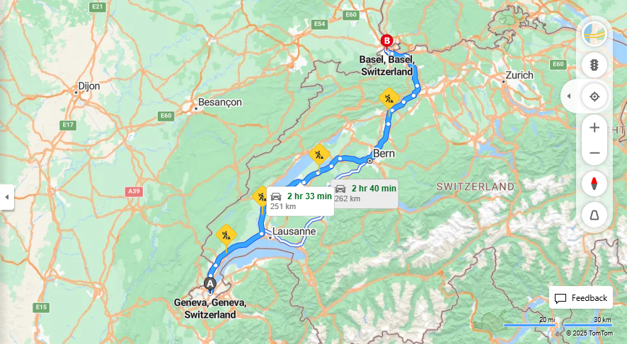 Anreise von Geneva Zu Basel Über E25·Toll on route