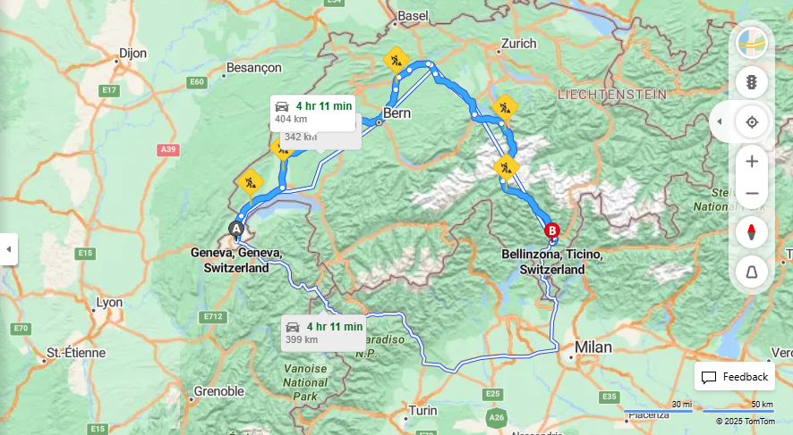 Anreise von Geneva Zu Bellinzona Über e23, E35·Toll on route