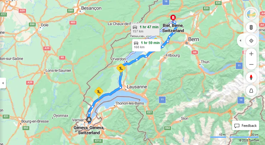 Anreise von Geneva Zu Biel/Bienne Über E25, 22·Toll on route