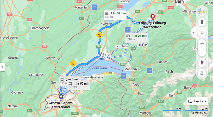 Anreise von Geneva Zu Fribourg Über E25·Toll on route