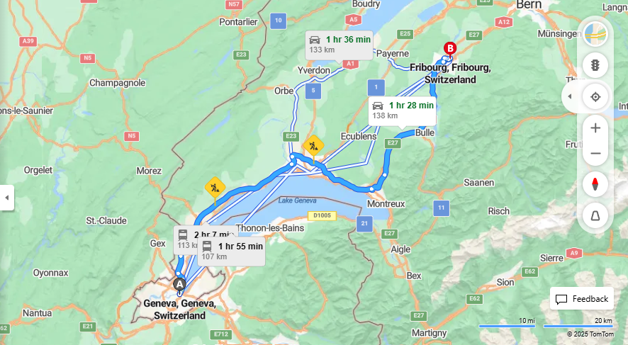 Anreise von Geneva Zu Fribourg Über E62, e27·Toll on route