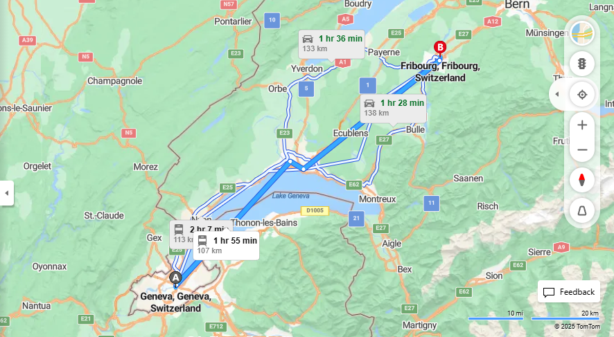 Anreise von Geneva Zu Fribourg Über 

IC1


