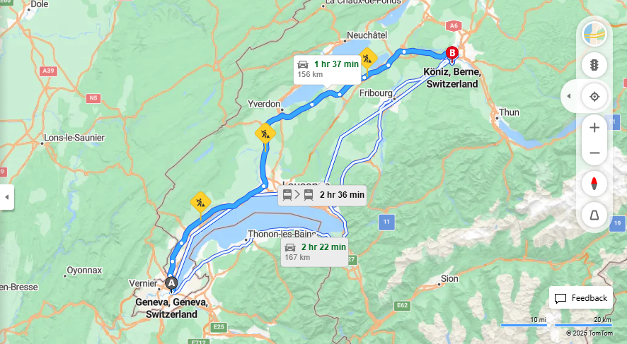 Anreise von Geneva Zu Köniz Über E62, E25·Toll on route