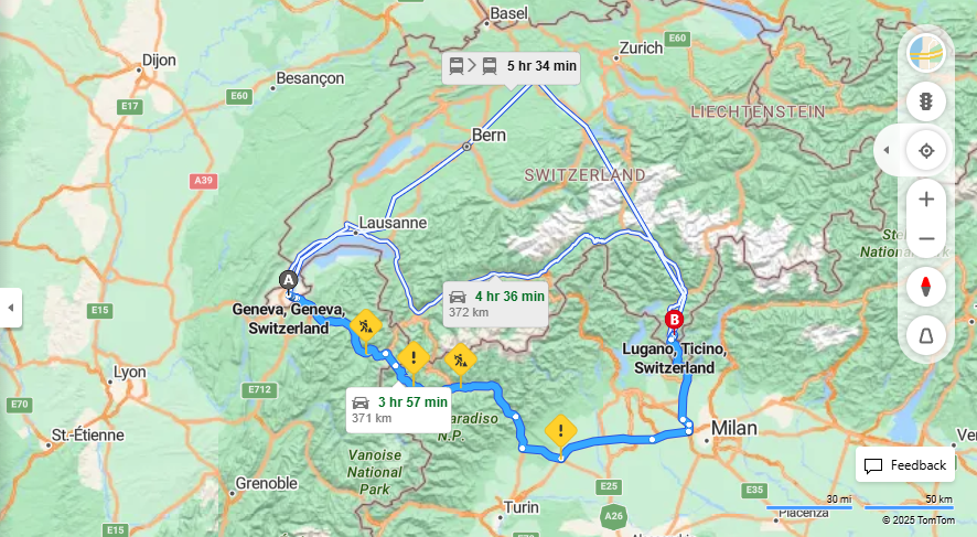 Anreise von Geneva Zu Lugano Über E25, E64·Toll on route