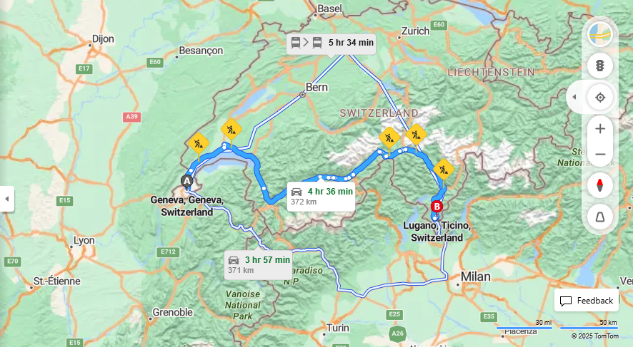 Anreise von Geneva Zu Lugano Über E62, 19·Toll on route