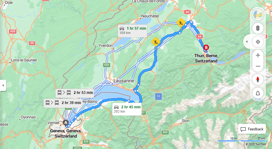 Anreise von Geneva Zu Thun Über e27·Toll on route