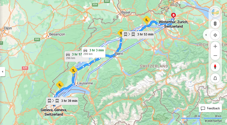 Anreise von Geneva Zu Winterthur Über E25, a1·Toll on route